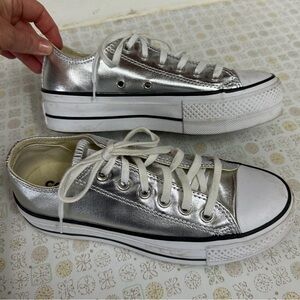 Metallic Silver Converse Chuck Taylor All Star Lift Platform low-top sneakers